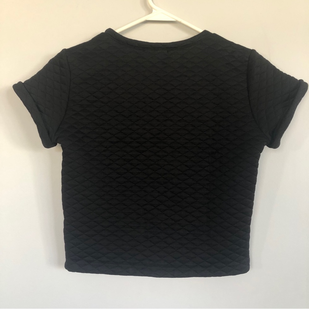 Bar III Black Crop Top with Quilted Texture and Cuffed Sleeve, Size XS - Picture 4 of 9